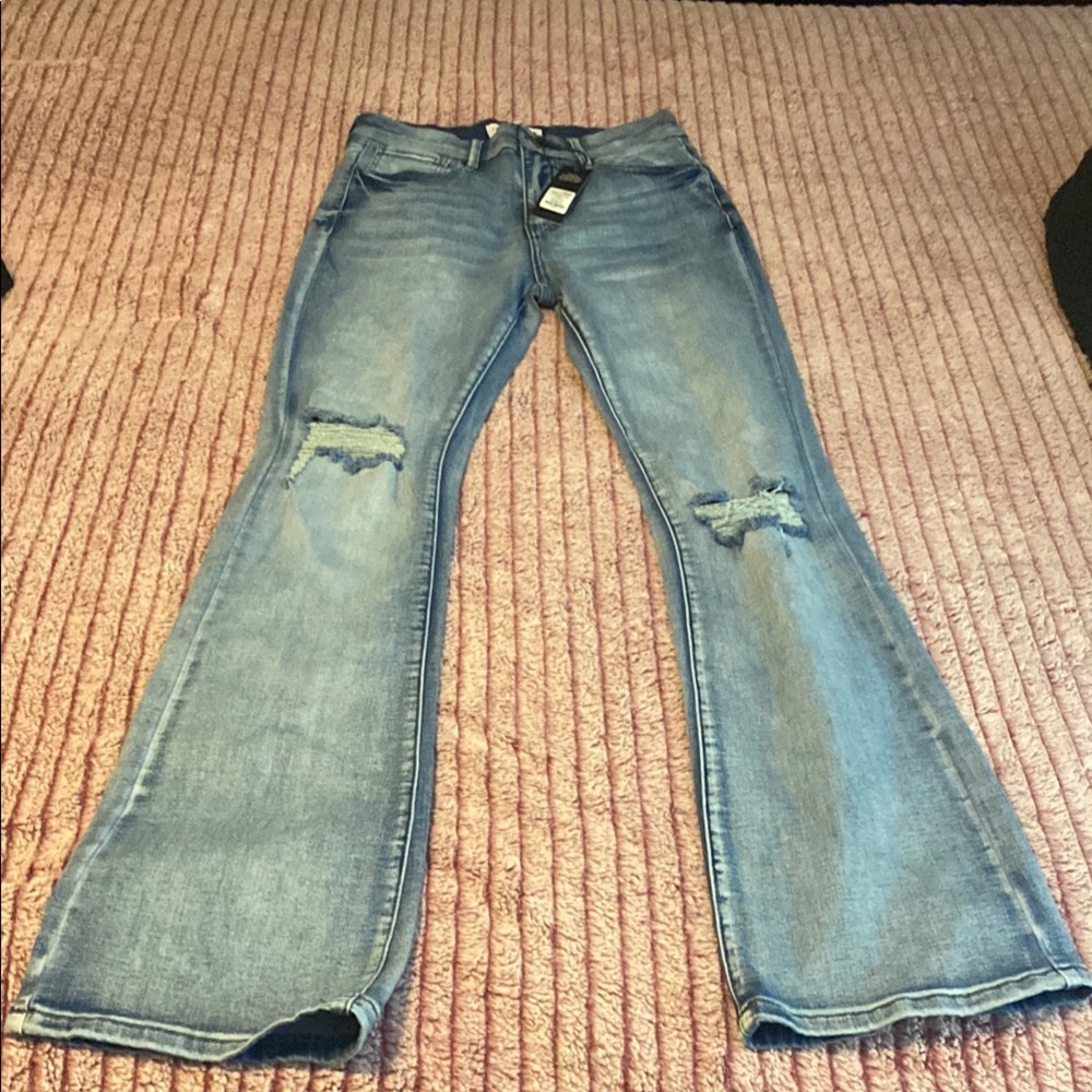 Fashion nova Blue Flare Wide Leg Jeans Distressed